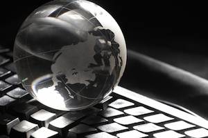 Illustration of a globe on a keyboard